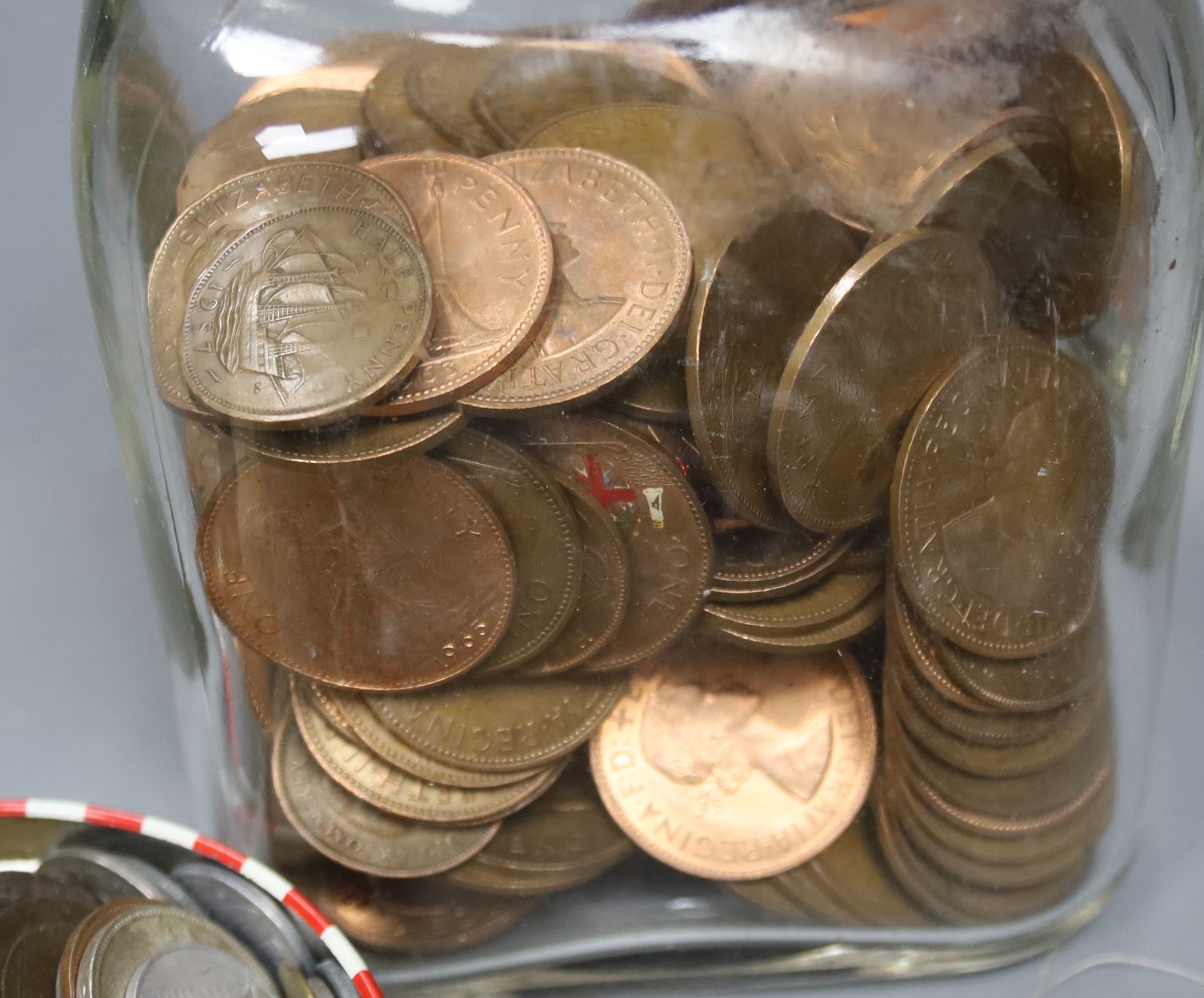 A group of UK pennies and half pennies and 20th century European coins